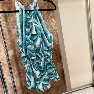 Ann Taylor turquoise black ivory halter top size 0 like new tie, back